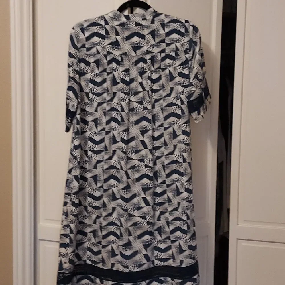 Alfani Blue and White Geometric Pattern A-Line Shift Dress Size 8